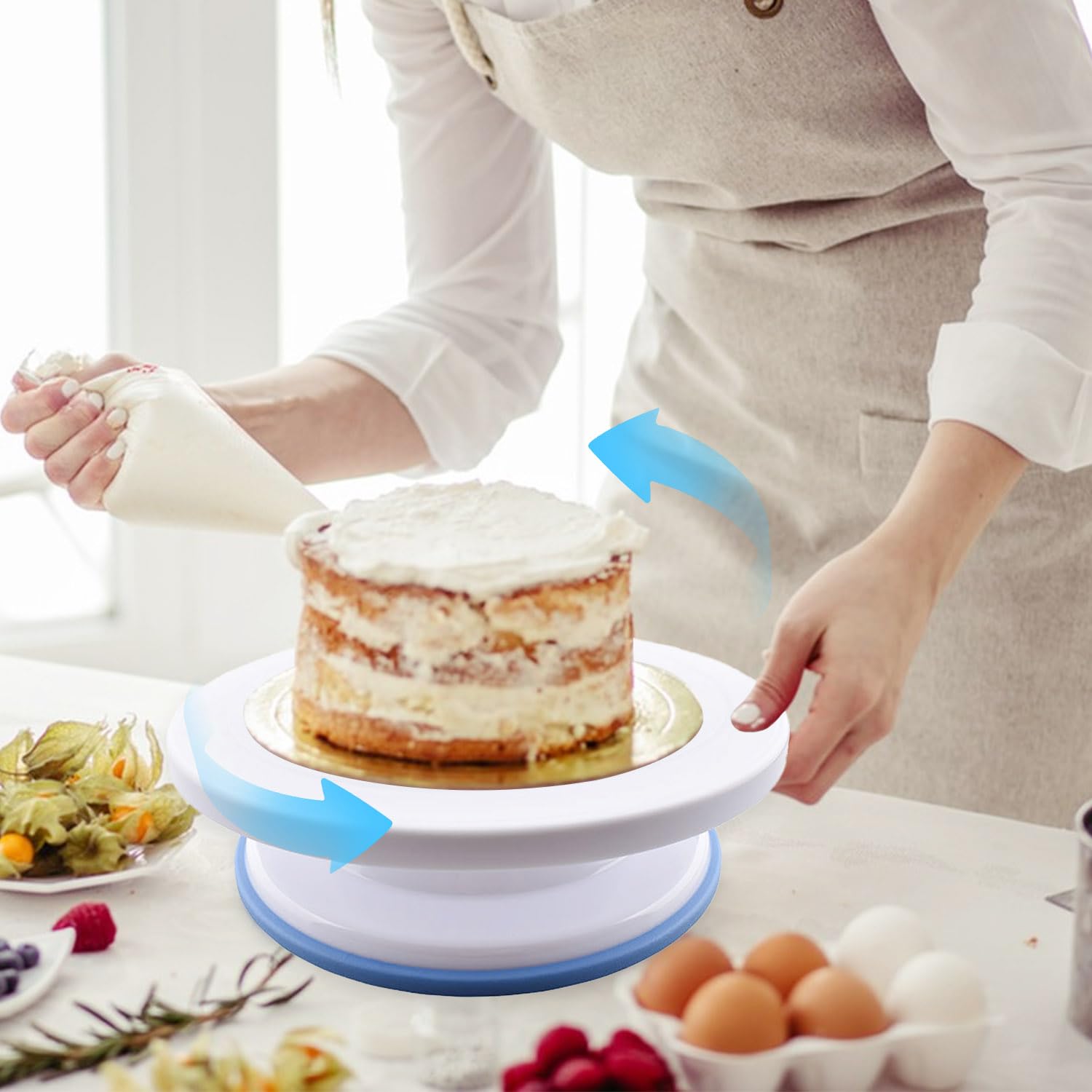 Plateau Tournant électrique 25 Cm Pour Gâteaux - Rotation Lente 360°, éclairage LED, Support Jusqu'à 10 Kg