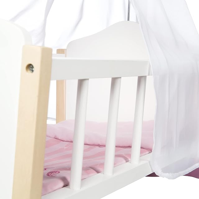 Foto 6 de 7 de roba Cuna Completa de Muñecas Scarlett - Incluye Textil - Manta + Almohada + Dosel y Soporte - Rosa/Blanco
