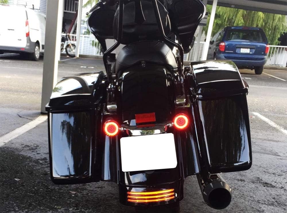 iJDMTOY 2-Inch White Halo/Amber Inner 1157 Front & Red Full LED Rear Turn Signal Light Bulbs Compatible with Harley Davidson Touring Electra Glide Road King Sportster Motorcycles