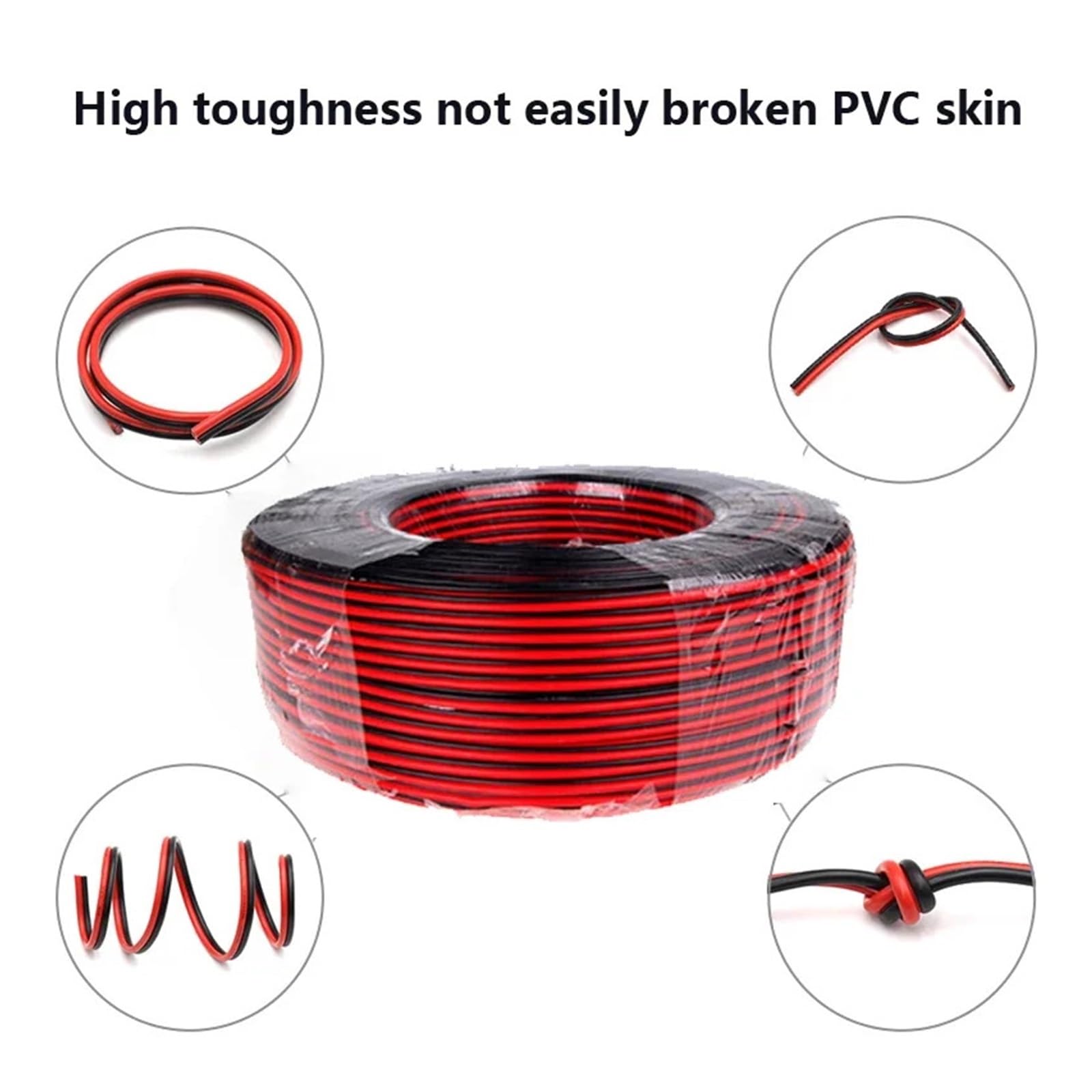 Przewód przedłużający z miedzi cynowanej 30-16 AWG, 2-żyłowy, 80°C, 300 V, PVC, łączący, czerwony i czarny(40M_20 AWG)
