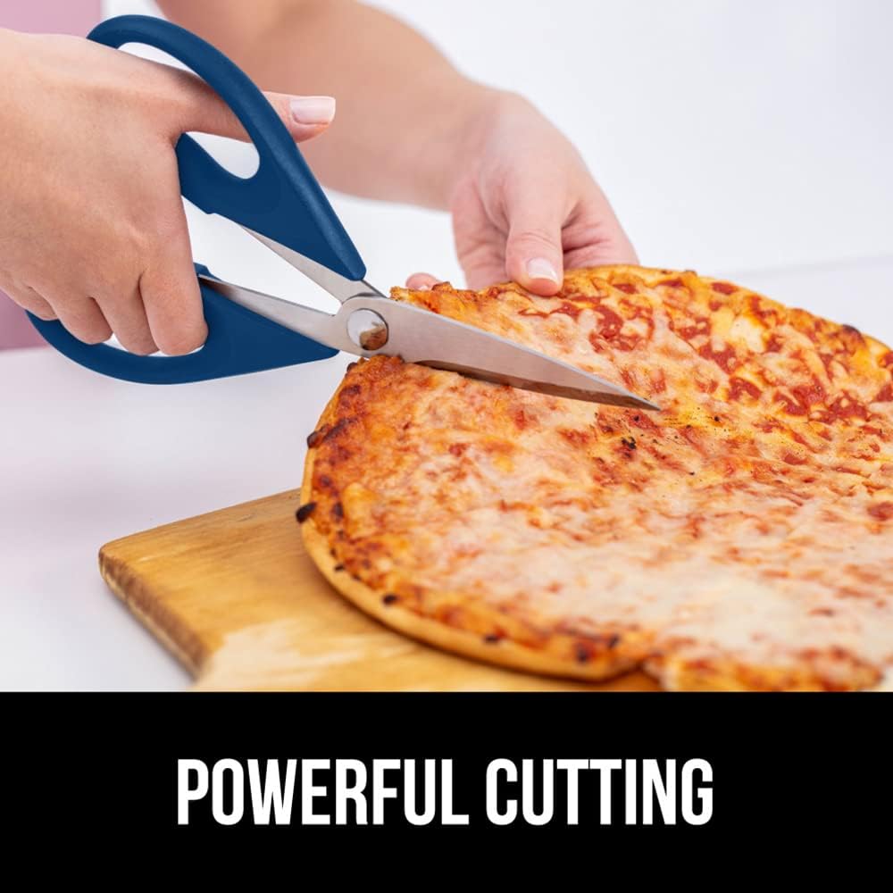 Gorilla Grip All Purpose Food Kitchen Shears, XL, 2 Pack, Heavy Duty, Stainless Steel Sharp Blades, Comfortable Handle Scissors with Blade Guard, Cutting Tool, Cut Meat, Poultry, Vegetables, Blue