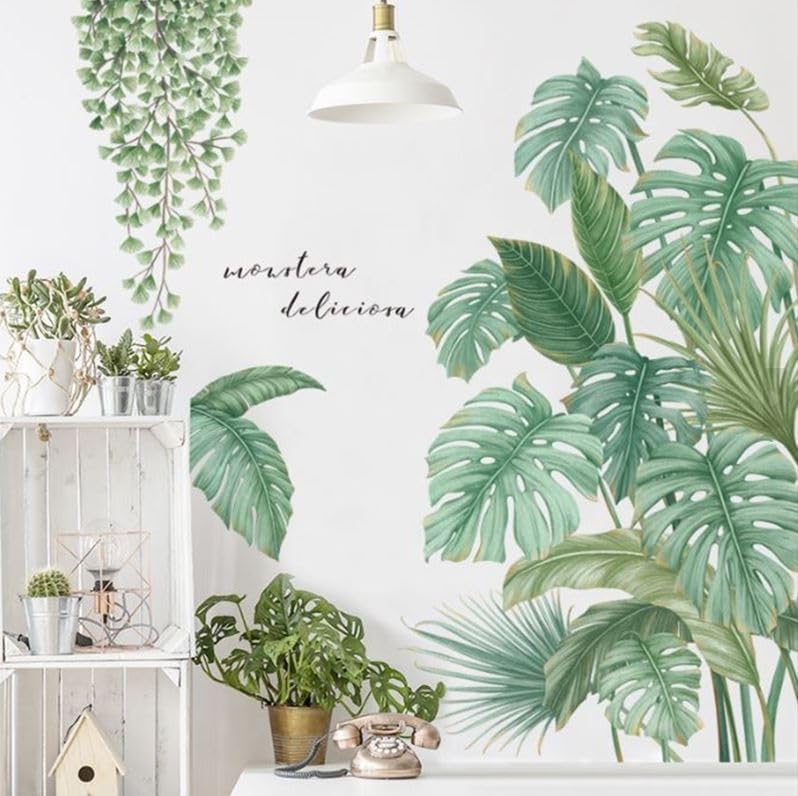 Green Potted Plant Wall Sticker, Detachable Art Vinyl Door Sticker for Bedroom Living Room Office Decoration - Image 3