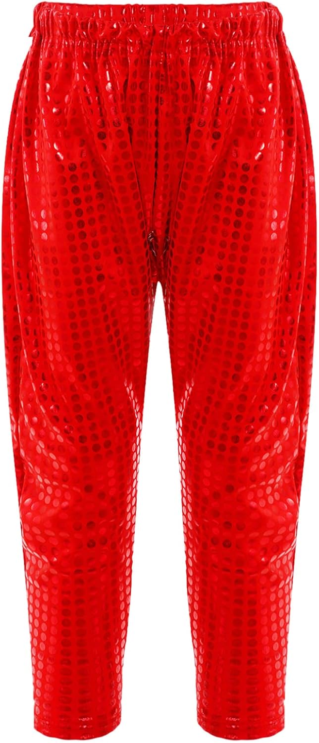 Agoky Kids Girls Boys Shiny Metallic Dance Harem Pants Athletic Jazz Hip Hop Latin Dance Leggings Radish Pants