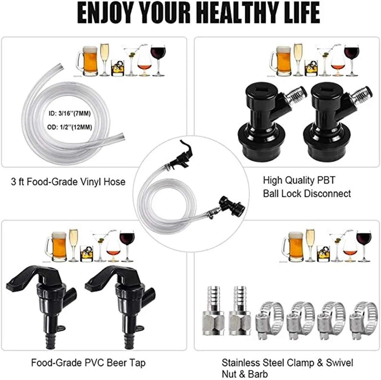 Brewing Accessories Beer Line Assembly, 3ft Liquid Line Picnic Tap Dispenser Ball Lock Quick Disconnect Homebrew Food Grade Clear Tube kit Brewing Accessories