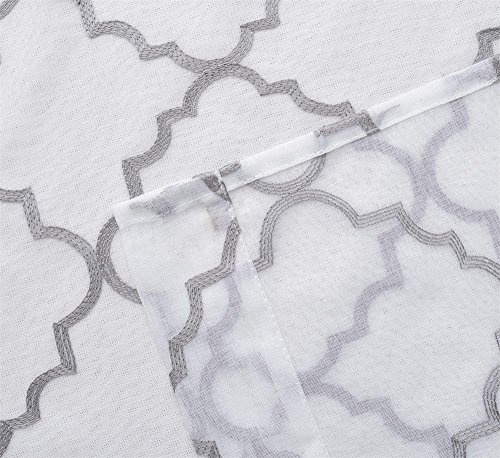 Miuco White Sheer Curtains Embroidery Trellis Design Grommet Curtains 63 Inches Long For Bedroom 2 Panels (2 X 37 Wide X 63" Long) White/Silver Embroidery #TOP6