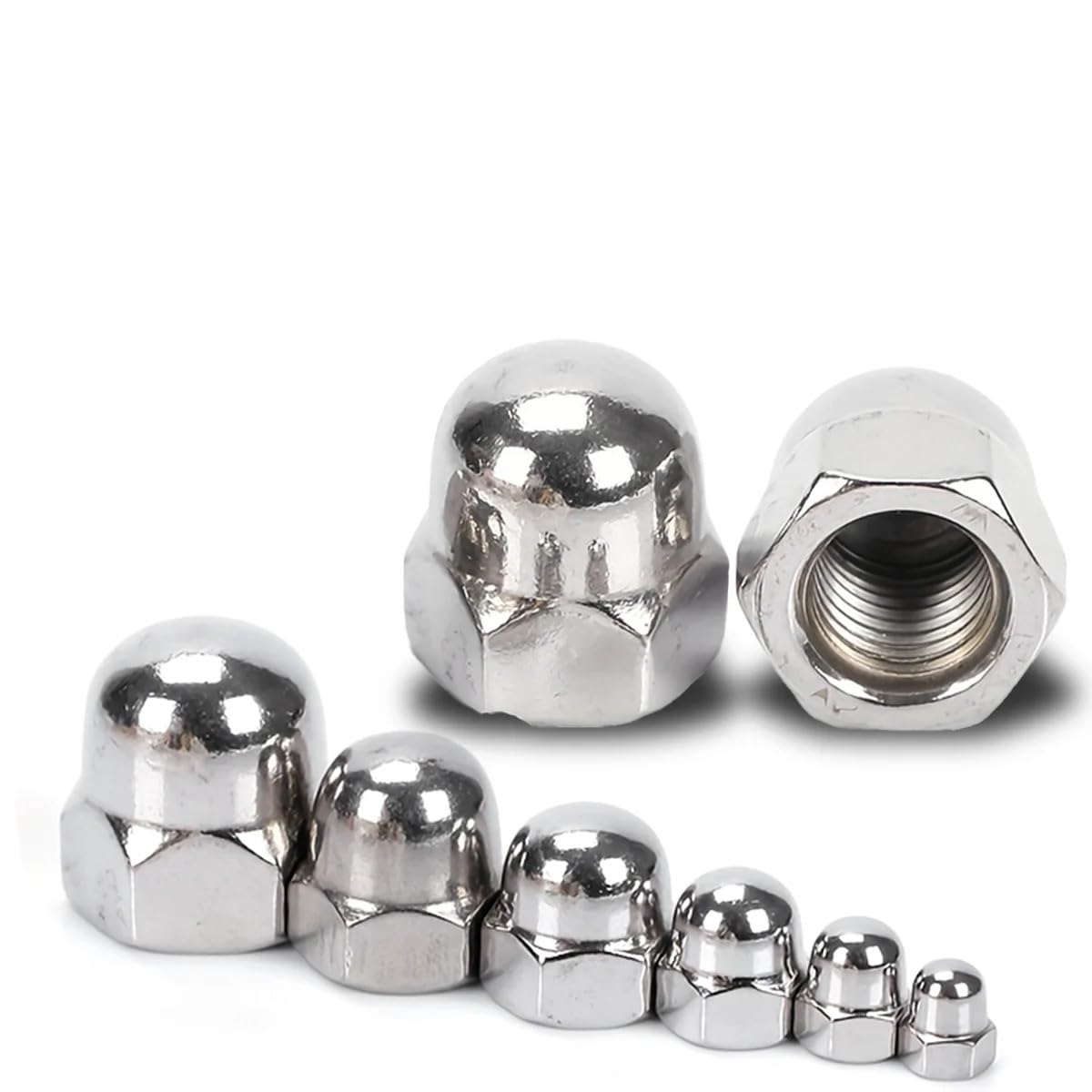 Tuerca ciega hexagonal exterior de acero inoxidable, tuerca ciega de una pieza, tuerca de bola semicircular con tapa(190pcs)