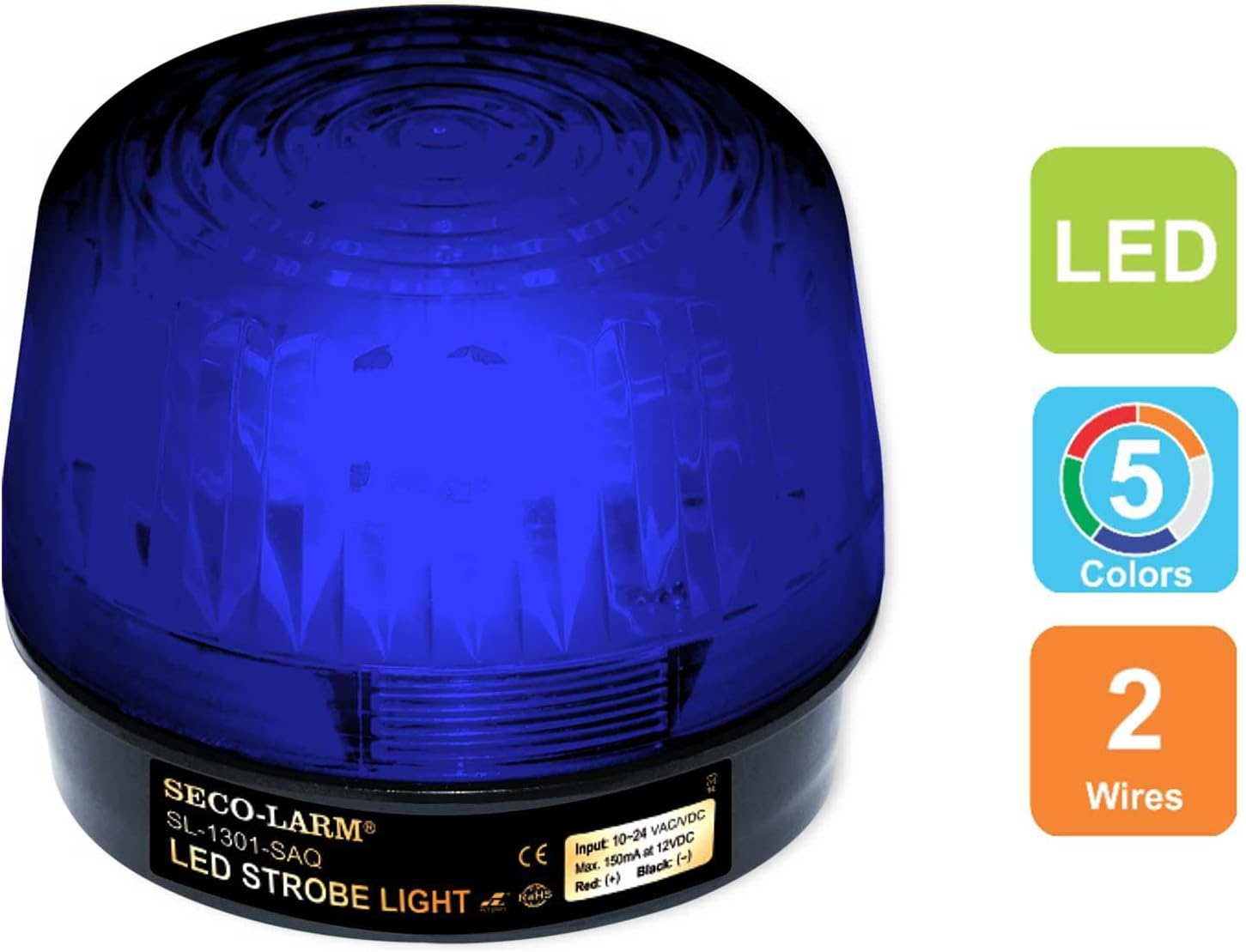 Seco-Larm Enforcer LED Strobe Light with Built-in Programmable Siren, Blue (SL-1301-SAQ/B)