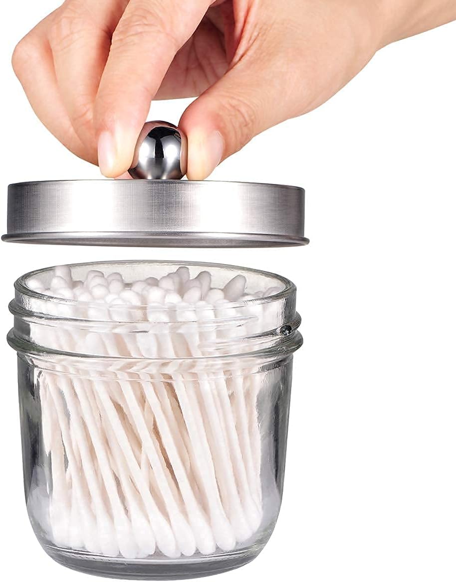 Amolliar 4PCS & 2pcs Brushed Nickel Mason Jar Bathroom Accessories Set-3pcs Lotion Soap Dispenser & 2 pcs Cotton Swab Holder &1pcs Toothbrush Holder,Waterproof Stickers,Rustic Farmhouse Decor