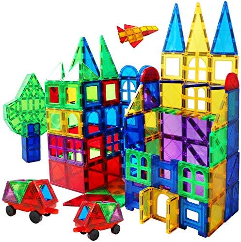 MAGBLOCK Magnet Building Tiles 130 Pcs 3D Toys Magnets Magnetic Blocks Set Preschool Toys Gifts for 3 4 5 Years Old Age Boys Girls and Toddlers.
