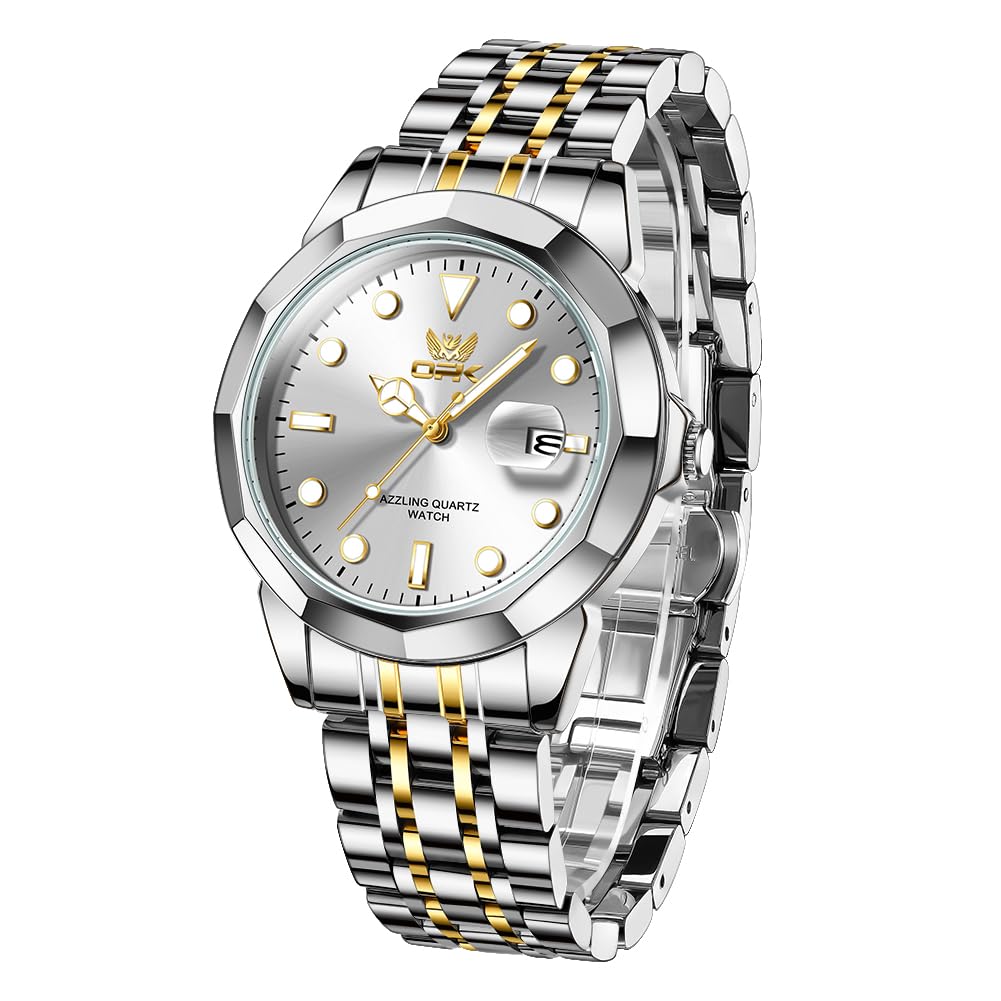 OPK Watches for Men Dress Analog Quartz Watch with Day Mens Business Wrist Watch Luxury Big Face Stainless Steel Waterproof Luminous — view 6