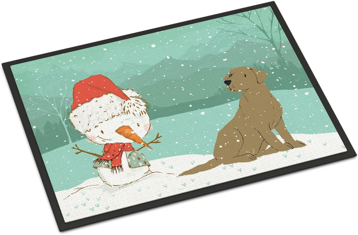 Caroline's Treasures CK2048JMAT Chocolate Labrador Snowman Christmas Doormat 24x36 Front Door Mat Indoor Outdoor Rugs for Entryway, Non Slip Washable Low Pile, 24H X 36W