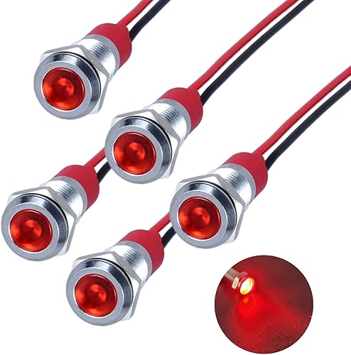 5pcs 12V-24V ahorro de energía LED luz indicadora agujero de montaje 0.315 in (13") 20mA impermeable ancho cabeza plana lámpara piloto tablero