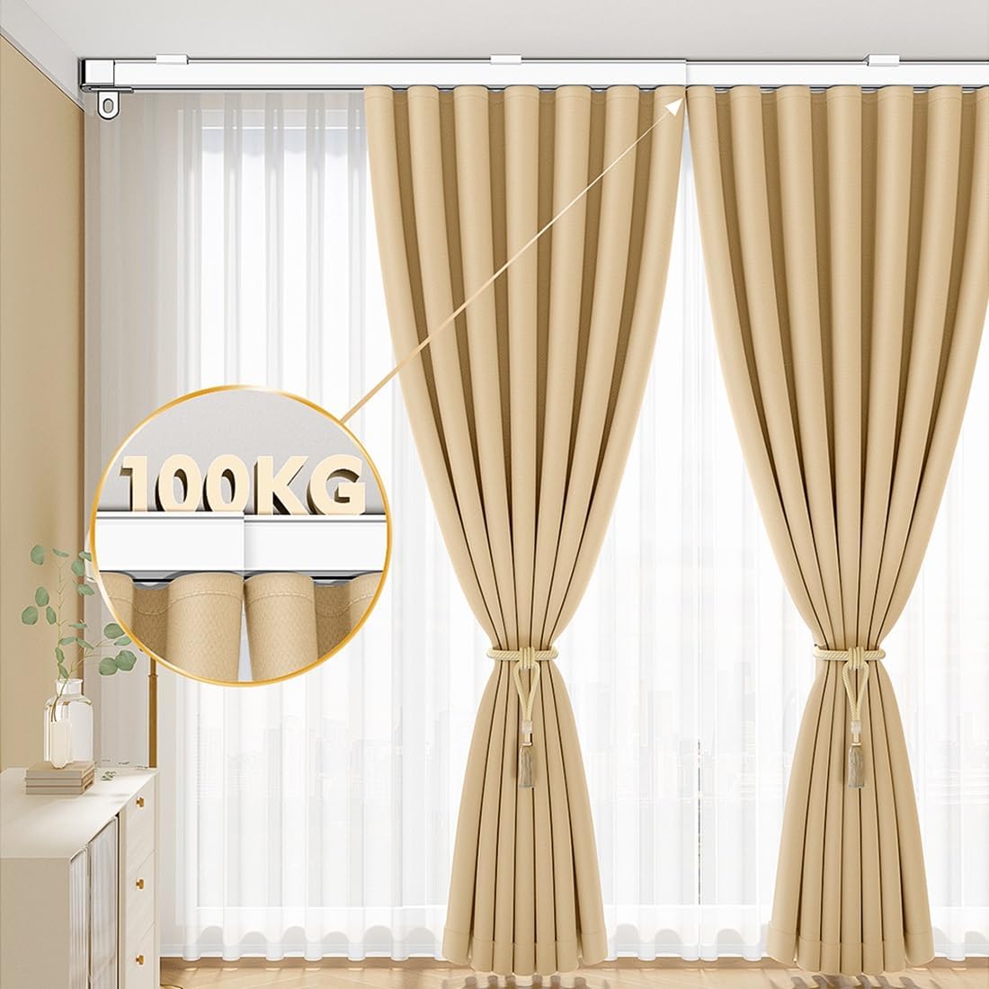 Retractable Double Track Curtain Track, Silent Slide, Top-Mounted, Side-Mounted Ceiling Track for Curtains, Room Divider Curtain Rods, Curtain Track Ceiling Mount(235-360 CM/7.7-11.8 FT)