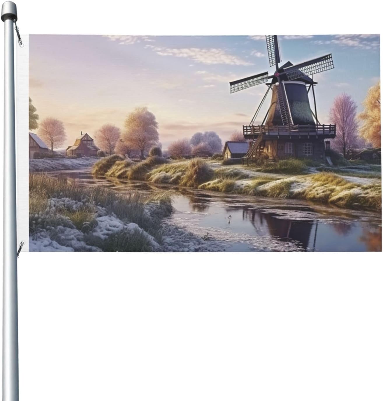 Landscape with a Traditional Windmill Flag for Outside Double Sided, 3x5 FT