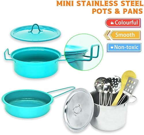 Miniatura 3 de KKmon Juego de accesorios de cocina para niños, juego de 36 ollas y sartenes de acero inoxidable para niños, juego de cocina de simulación con juego