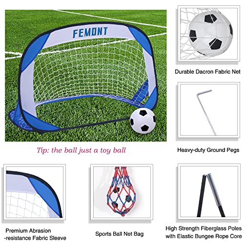 Femont Folding Pop Up Soccer Goals Set,2 Packs Portable Soccer Nets With Carrying Bag, Soccer Ball With Soccer Ball Net Bag, Football Gates For Kids For Indoor Outdoor Games Practice Training #TOP1