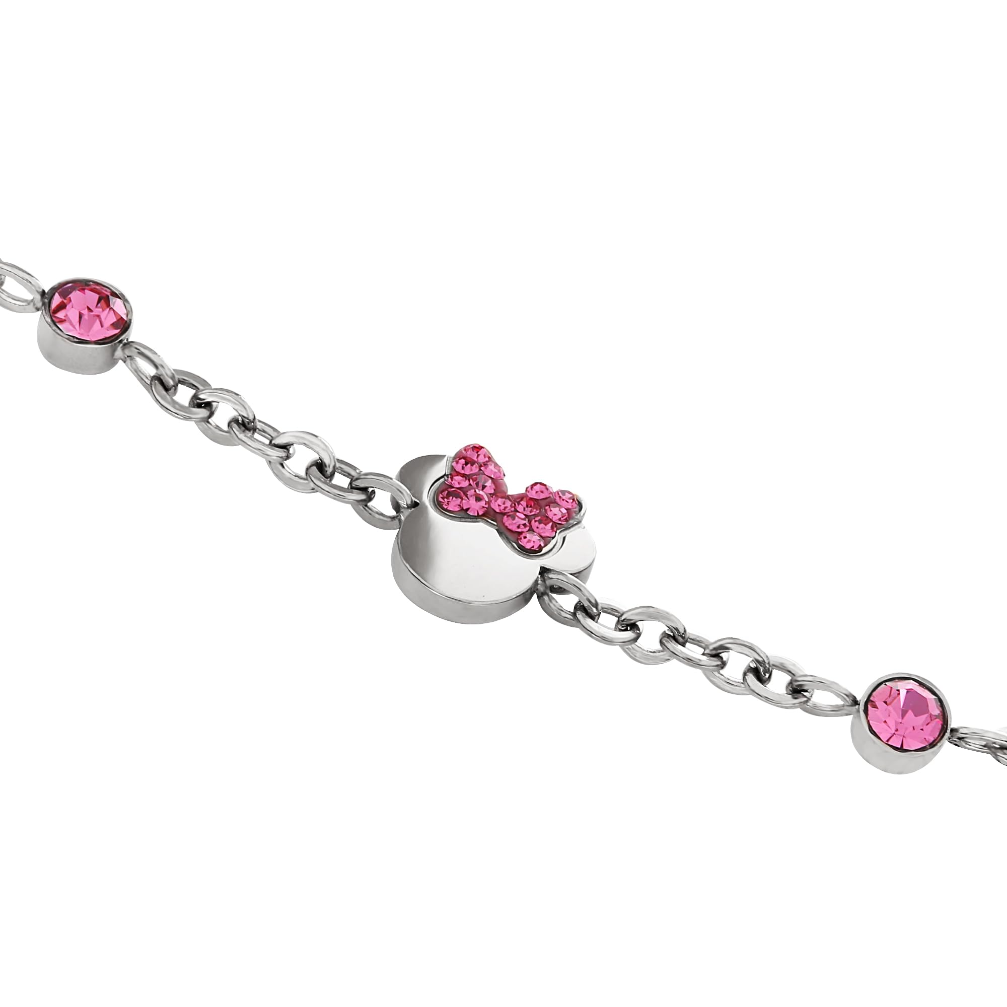 Disney Pulsera Minnie para niñas, de acero inoxidable, con cristales cúbicos de circonita, joyas