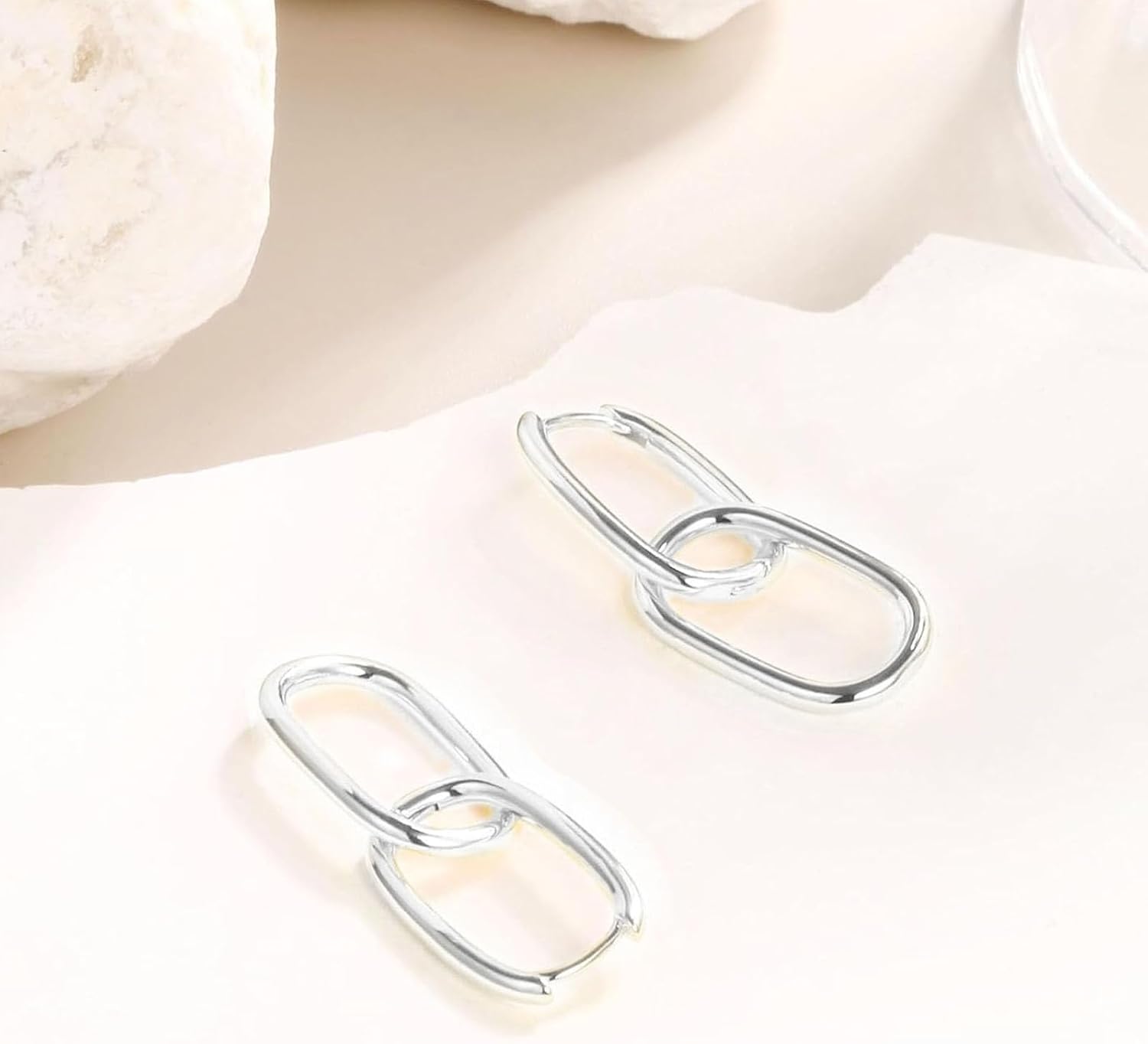 Gold Paperclip Earrings for Women 18K Gold Rectangle Hoop Earrings Square Hoops U Shape Link Hoop Earrings Chunky Hoops - Image 4