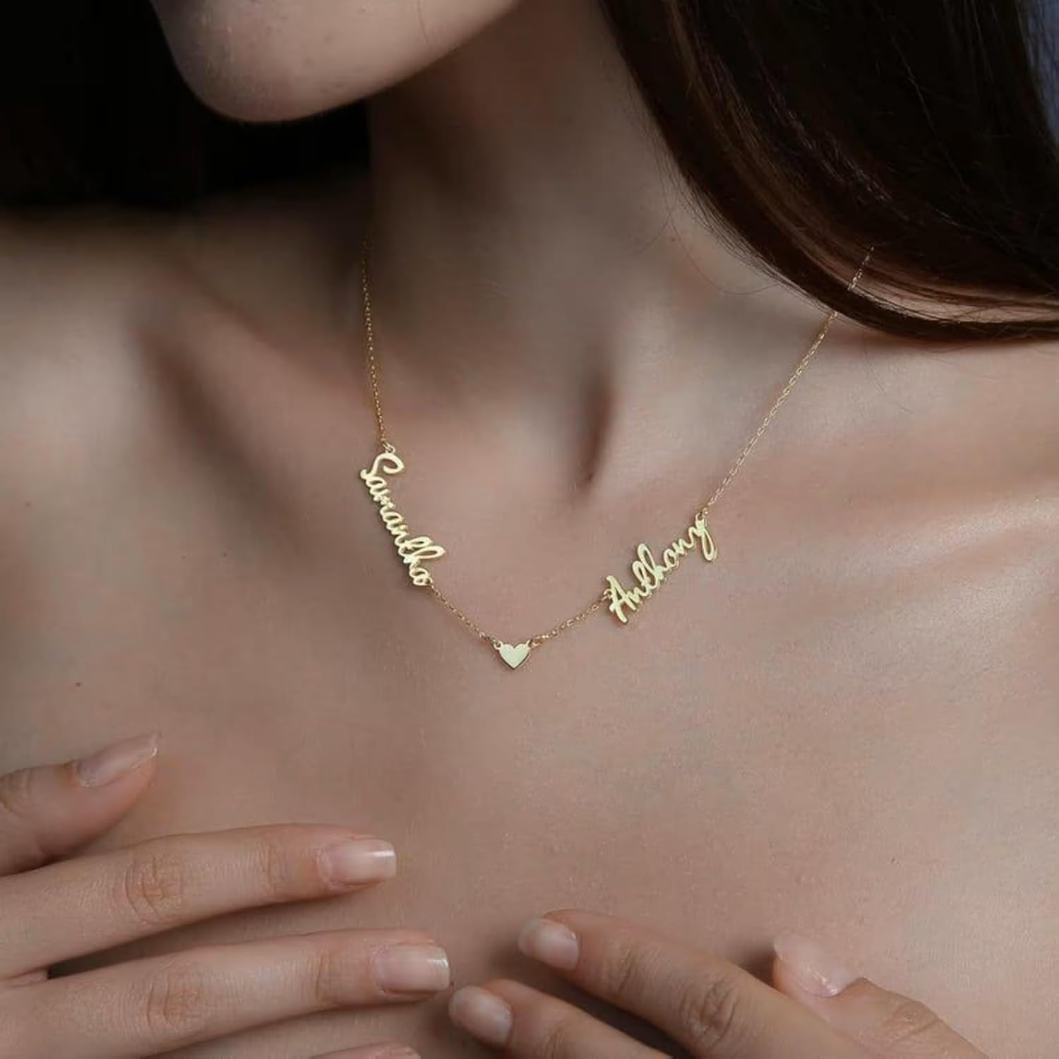 Personalized Name Necklace with Heart Pendant, Gold Plated Custom Jewelry, 14-22 Inch Chain, Customizable Gift for Women, Christmas, Mother's Day, Valentine's Day