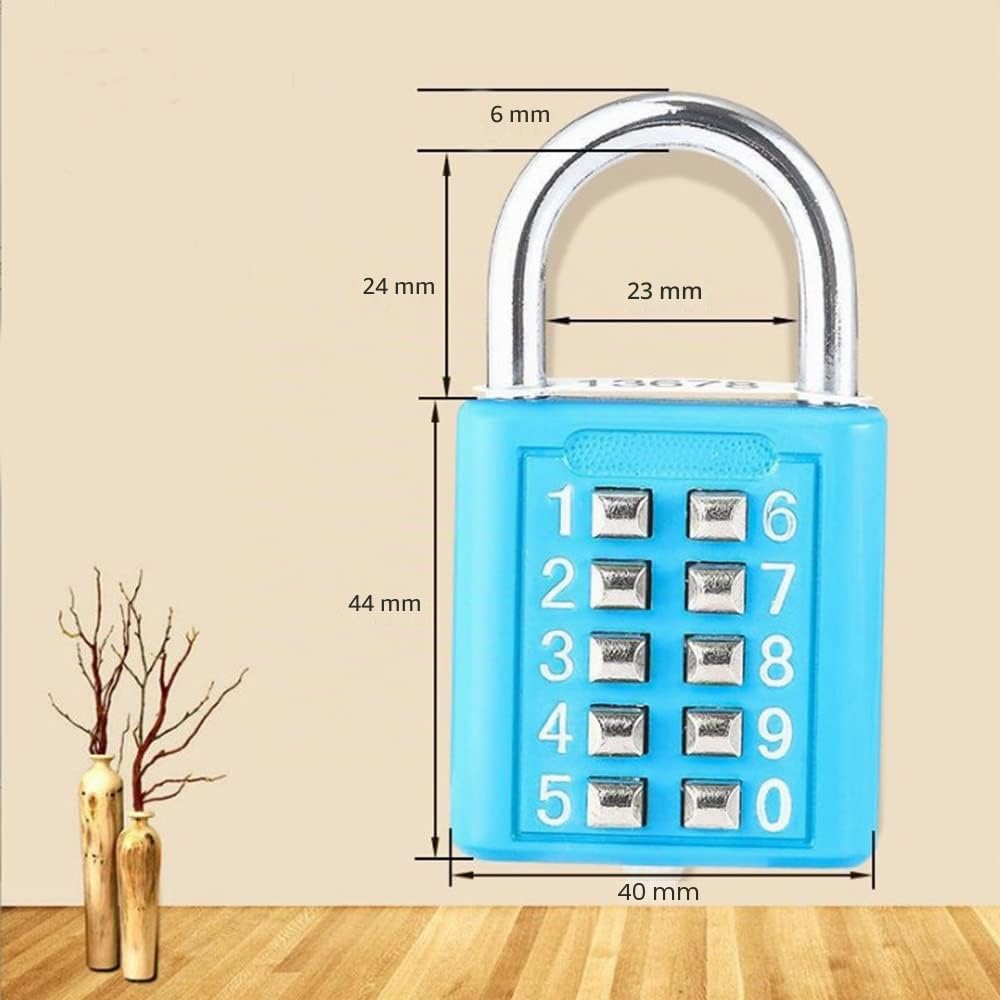 Lucchetto in acciaio inox con combinazione a 10 cifre, con bottone, lucchetto a bottone, senza chiave + per palestra, spogliatoio, ripostiglio, serratura antifurto (blu)