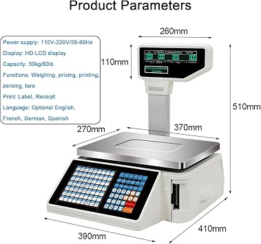Label Printing Scale, 30kg Electronic Price Computing Scale Pole Display with Thermal Label Printer, for Retail Outlet Store Food Meat Shop,Machine