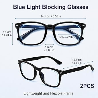 2 Pack Blue Light Blocking Glasses for Women Men, Lightweight Anti Glare Computer Glasses, Fashion Clear Lens Gaming Glasses for Eye Strain Relief and UV Protection