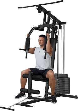Home Gym Equipment, Multifunctional Home Gym Machine, Workout Station with Weight Stack Machine, Full Body Workout Exercise Equipment with Pulley System