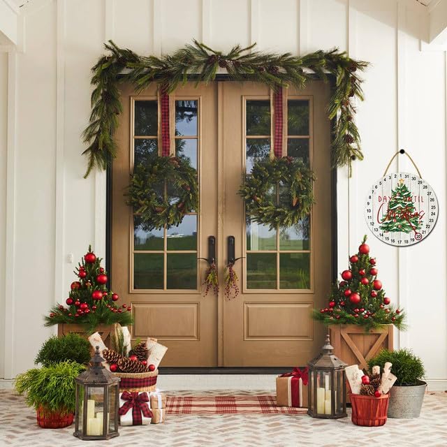 Miniatura 2 de Sokomurg Calendario de Adviento de Navidad, calendario de cuenta regresiva, decoración redonda de madera, letrero de árbol de Navidad, decoración de