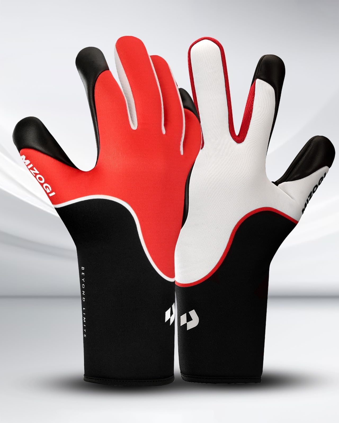 Mizogi Primas VG 1.0 Goalkeeper Gloves – Hybrid Negative Cut, 4mm Latex Palm, ThumbWrap Technology, Skin Wrap Fit, Versatile Grip 1.0, Breathable & Snug Fit for Match & Training (True Red, 9)-image-30