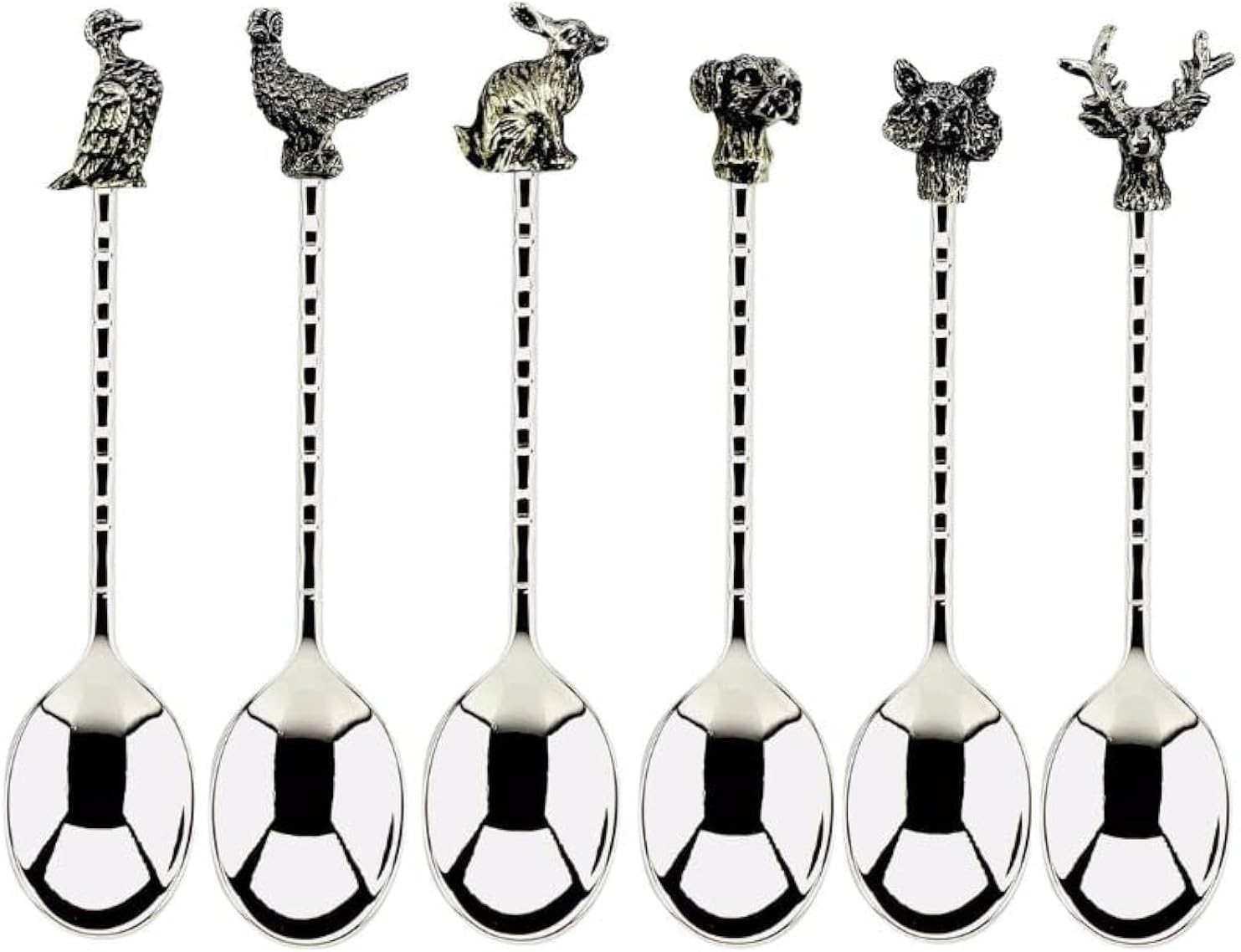 Rigeli Regent White Bronze plated Set of 6 Tea/Coffee Spoons (Animals Design),Giftpacked 6Pcs Stainless Steel, Spoon Set for Tea, Sugar, Coffee, Small Spoon Set, Ice Cream Spoon (Silver)