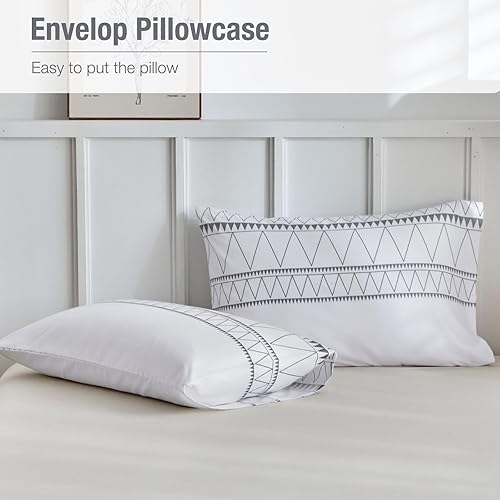 Miniatura 6 de Lekesky - Juego de funda de edredón de 3 piezas color blanco, estilo bohemio, tamaño Queen, 100% microfibra lavada, ultra suave, transpirable, con