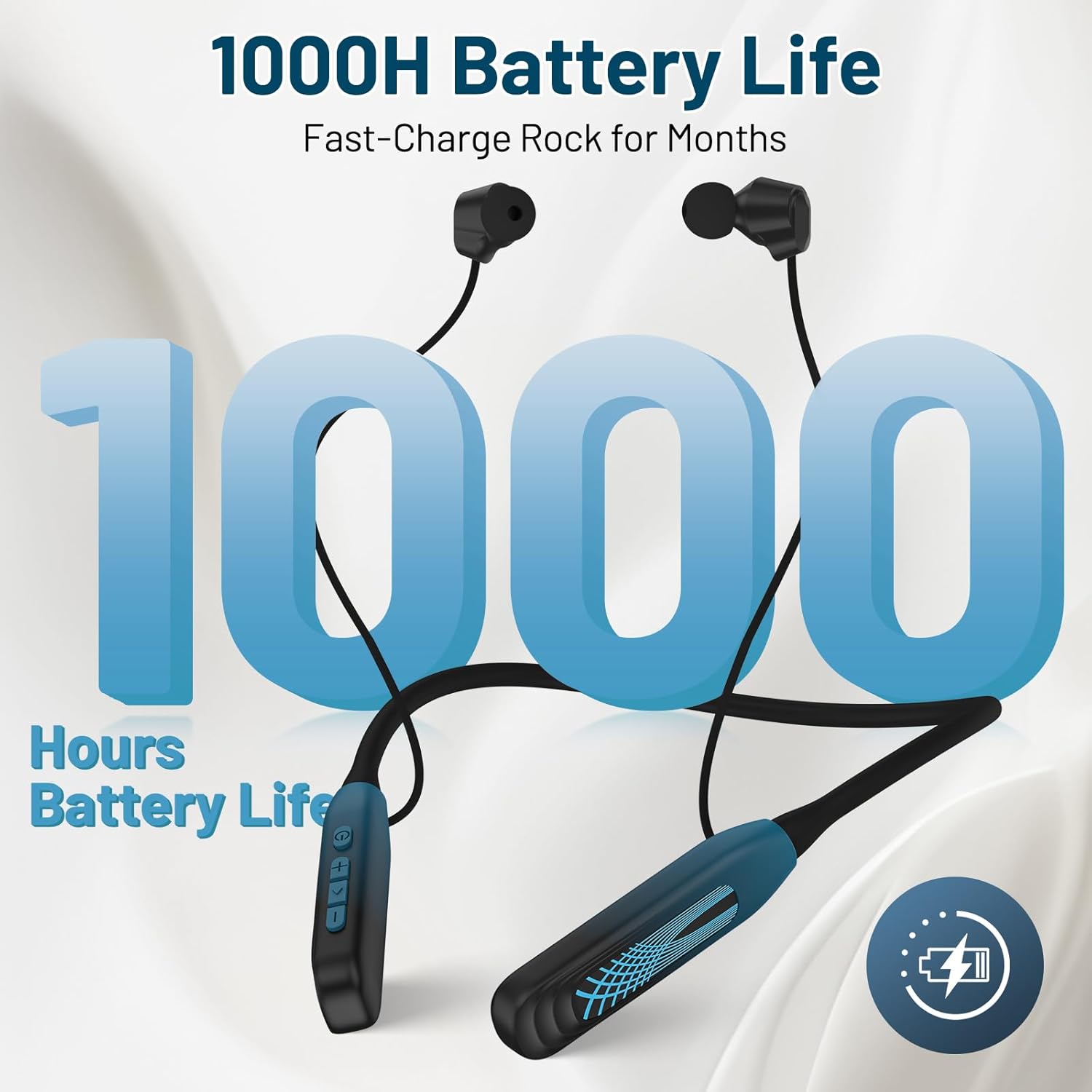 Neckband Bluetooth Headphones, 1000H Extra Battery Life with Display Magnetic Earphones,Wireless Stereo Earbuds with Microphone, Waterproof in-Ear Headset for Sports/Workout/Office (Cyan Green) - Image 3