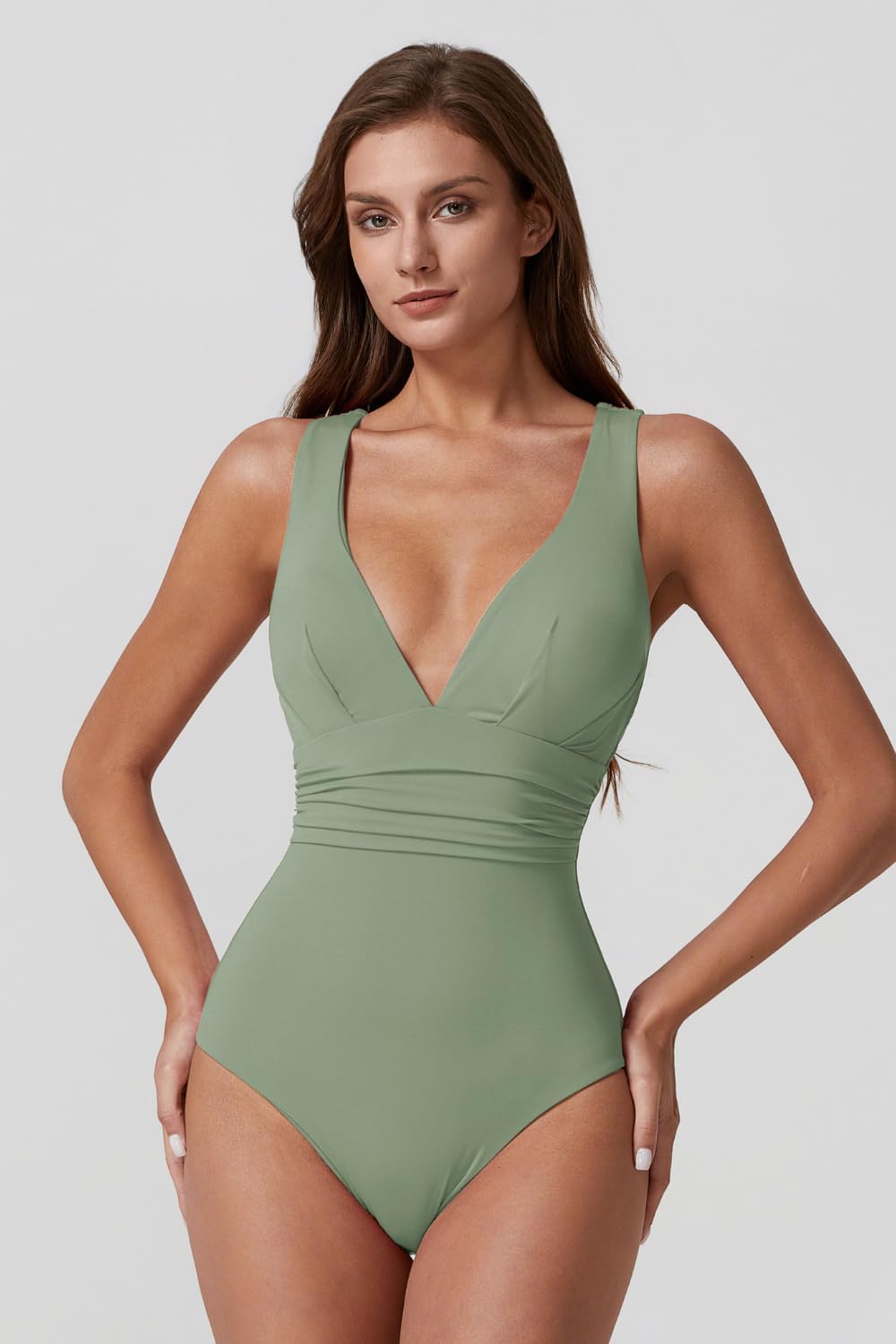 QINSEN Womens Sexy V Neck One Piece Bathing Suit Cross Back Swimsuit High Waist Monokini - Image 4