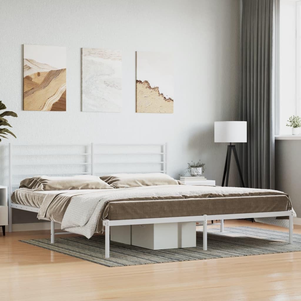 ShGaxin Structure de lit en métal avec tête de lit blanche 193 x 203 cm, bases de lit, sommier, chambres de jeunes, lit relaxant, cadre de lit, meuble lit 352374