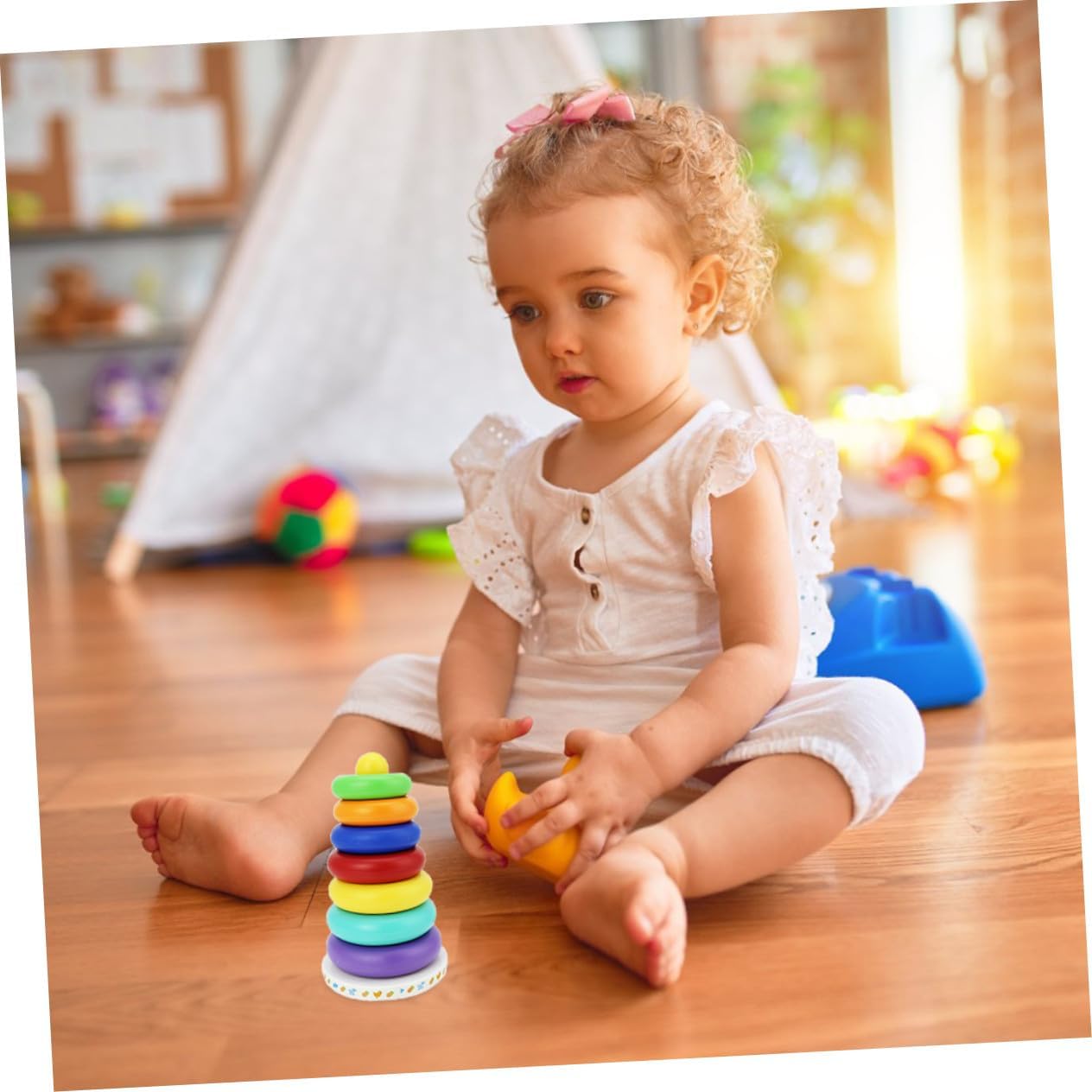 Colorful Educational with Sound Cognitive Ring Stacking for Preschool Visual-Motor Coordination Development Interactive Early Childhood Activity