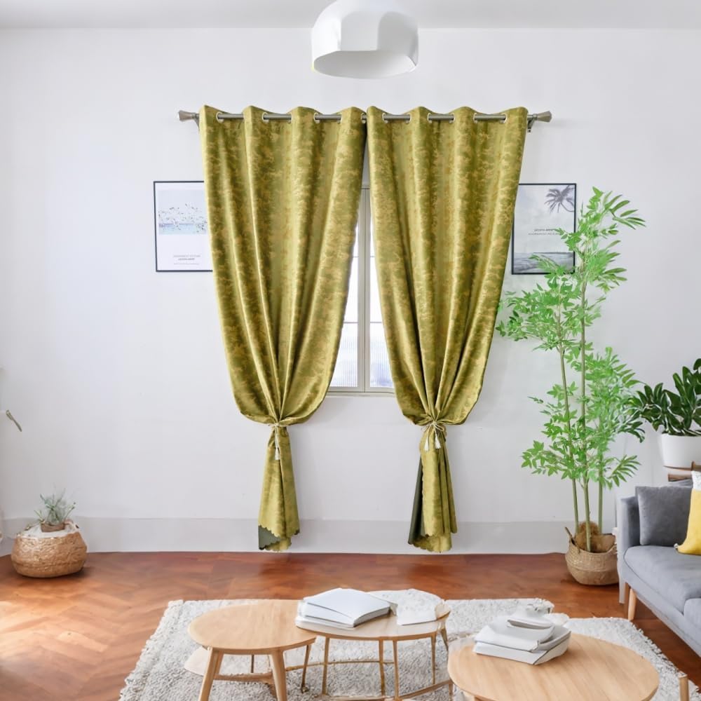 Amidoudou 1 Pair Nordic Style Luxury Velvet Curtains for Living Room Olive Green and Gold Bedroom Curtains (Olive Green,54x84 Inch)