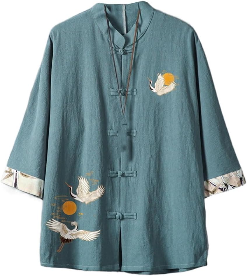 Men's Shirt Summer Linen Embroidered Loose Vintage Chinese Style Tops