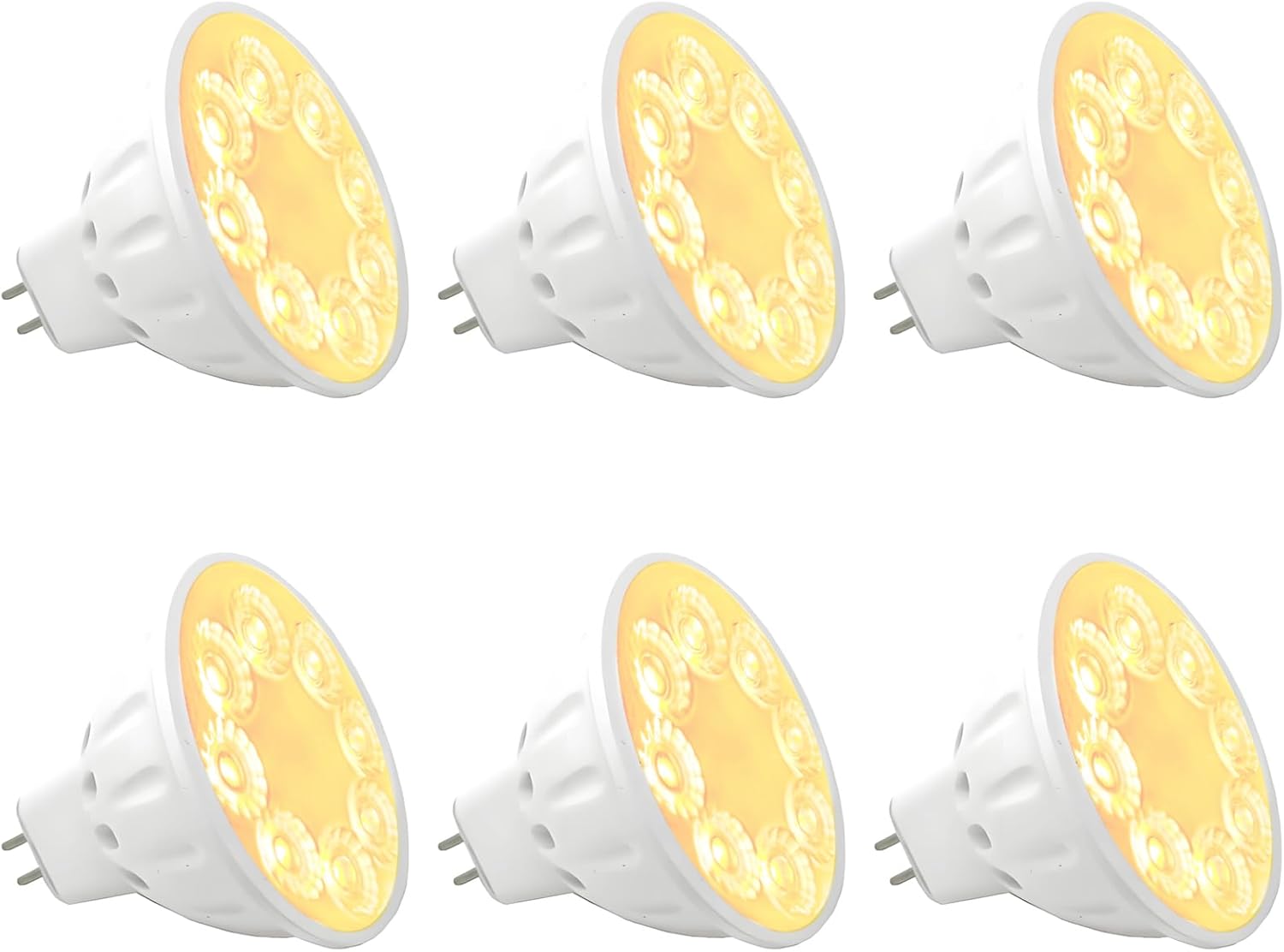 MR16 LED Bulbs, Landscape Low Voltage Spotlights, 35W/50W Halogen Replacements. 5W Warm White 2700K-3000K 12V Gu5.3 Bi-pin Base for Outdoor Accent Lighting Indoor Track Lights 6-Pack