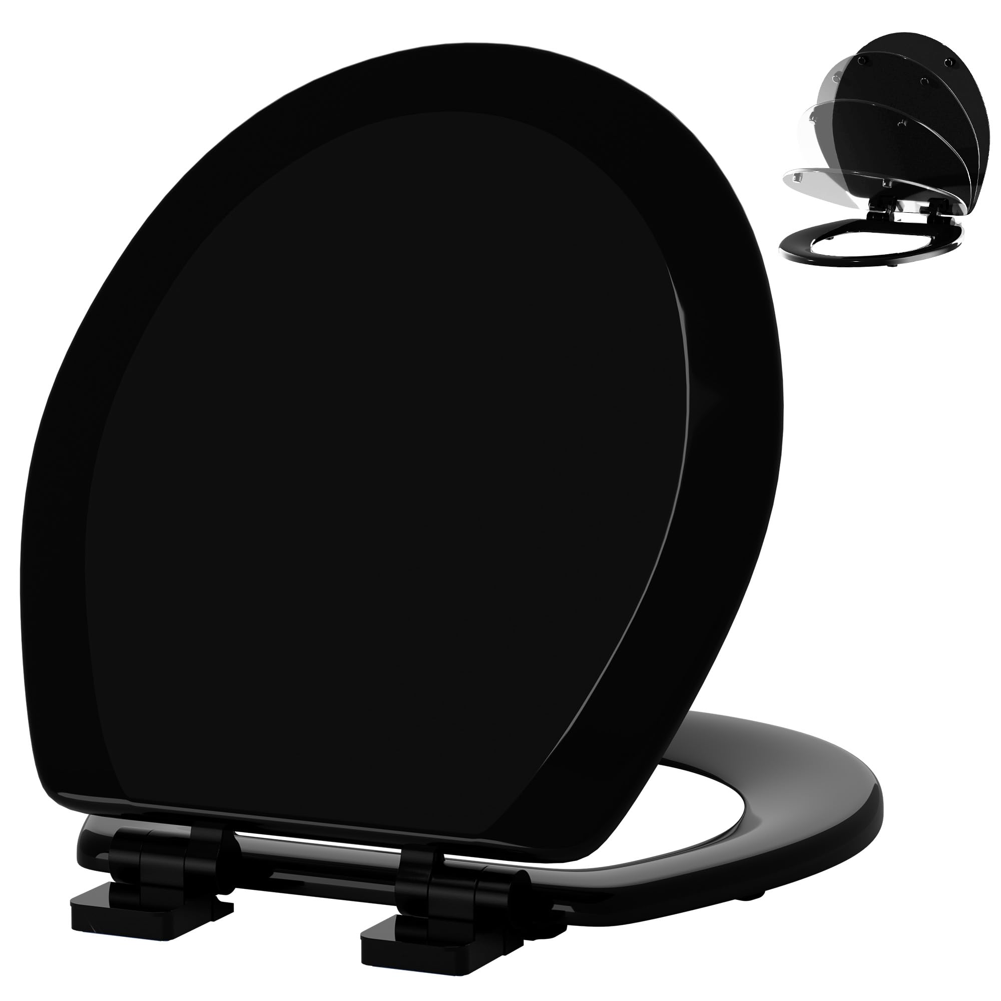 Photo 1 of Angol Shiold Quiet-Close Molded Wood Toilet Seat with Non-Slip Adjustable Hinges, Anti-Pinch Bumpers, Easy Install & Clean?Black, Round 16.5''?