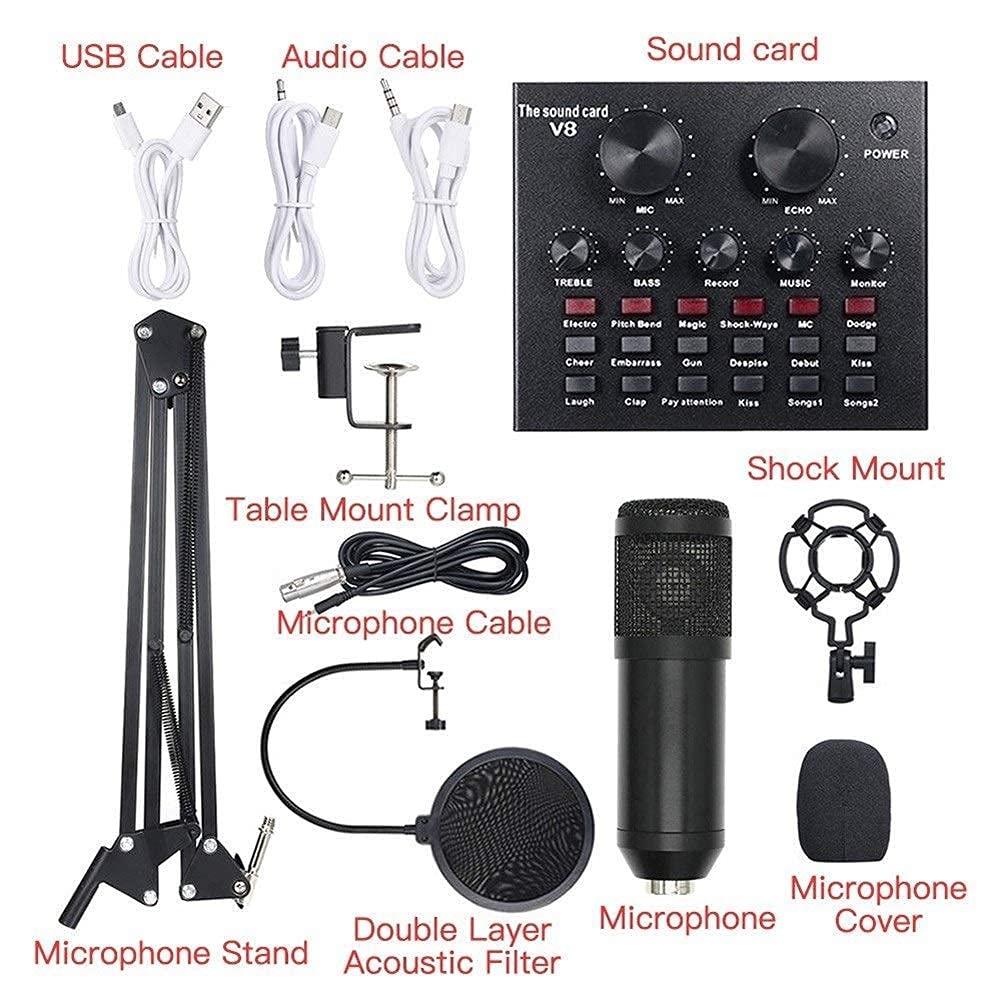 Kit Carte Son Live Multifonction + Microphone Kit de Microphone à condensateur d'enregistrement de Transmission à Suspension Microphones vocaux