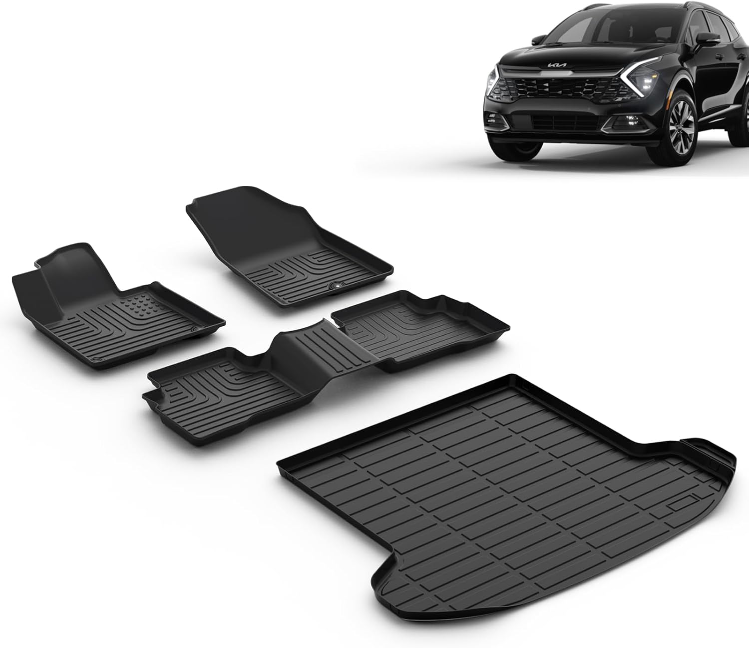 Floor Mats & Cargo Liner for 2025 2024 2023 Kia Sportage Hybrid All Weather Guard Car Mats Floor Liners Trunk Mat Cargo Mat Kia Sportage Hybrid Floor Mats Trunk Liner Accessories 9)For Kia Sportage Hybrid 2023-2025 Full Set