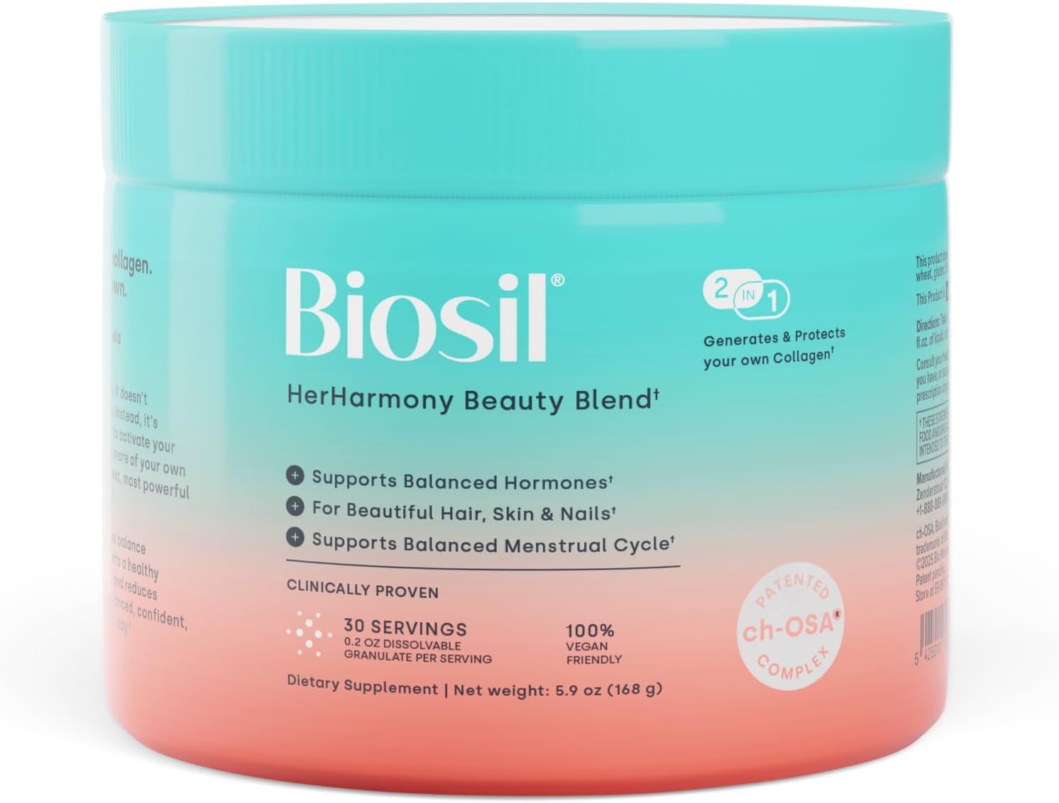 Biosil HerHarmony Beauty Blend - 5.9 oz - Hormone, Fertility & Menstrual Support - Skin, Hair & Nail Health - Patented ch-OSA & Ideal 40:1 Ratio of Myo-Inositol to D-Chiro-Inositol - 30-Day Supply