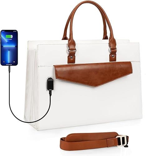 Miniatura 9 de Bolsa de mano para computadora portátil para mujer, bolsa para laptop de 17 pulgadas, bolsa de cuero impermeable para computadora, bolsa de trabajo