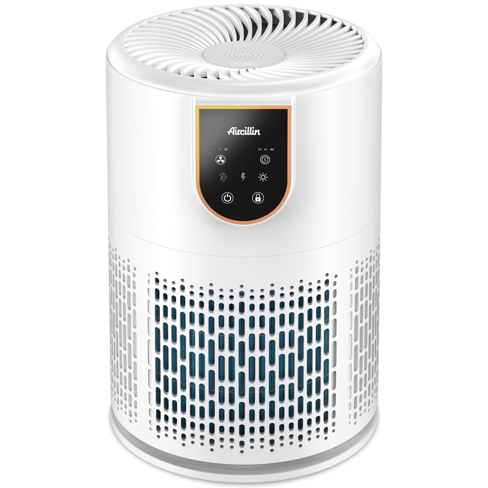 Aircillin Luftreiniger Allergiker, Luftreiniger mit 5 stufig H13 HEPA Filter, Air purifier Reinigt 45 m², 12W, HEPA Luftfilter gegen 99.97% von Staub Pollen Tierhaare & Gerüche, 25dB,Timer