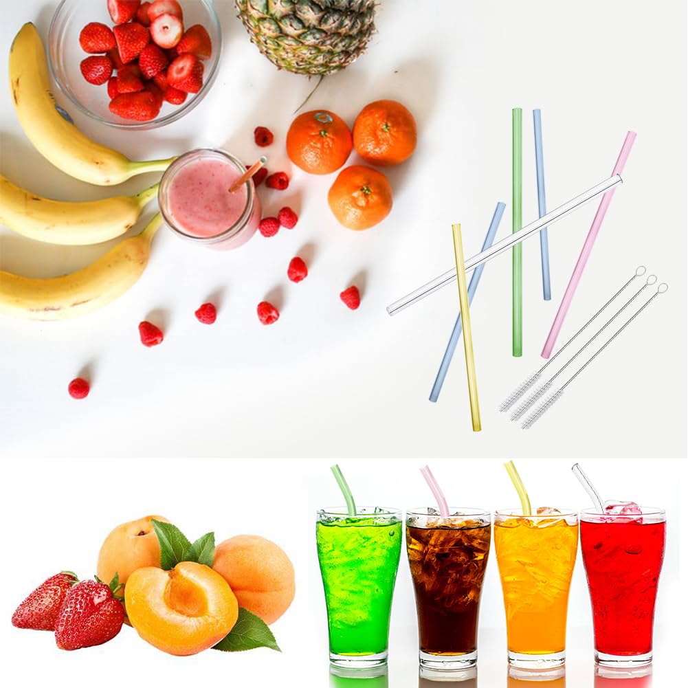 Glass Straws Drinking Reusable Colorful 19 Pack,Size 8.5''x10MM,8.5''x8MM and 6''x8MM,Glass Straws Shatter Resistant Including 11 Straight and 4 Bent with 4 Brushes,Reusable Straw for Cocktail