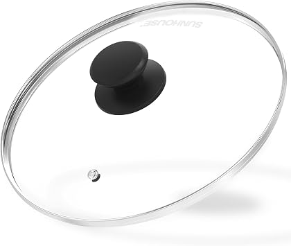 Sunhouse Tempered Glass Cookware Lid - 12 Inch - Stainless Steel Rim, Heat-Resistant Knob, For Frying Pans-Pots-Woks-Skillets, Oven-Dishwasher Safe