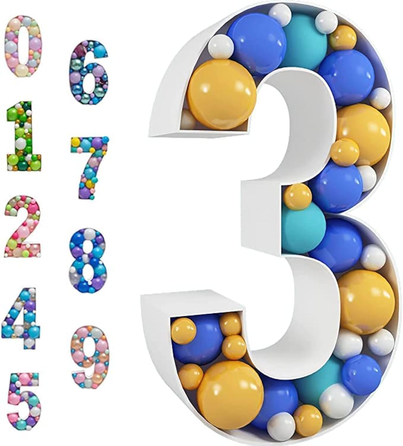 Mosaic balloon frame lit subtitle pre cut kit No 3. Super large foam board birthday background birthday boys and girls party anniversary decoration (Number 3)