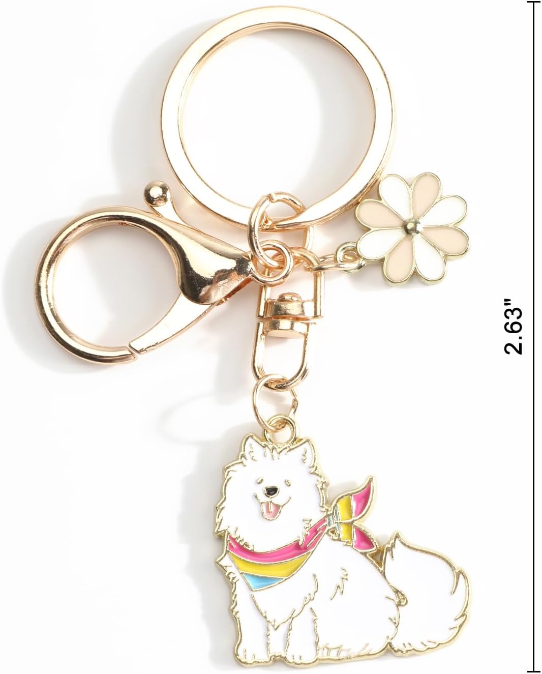 Dog Keychain,Cute Keychain with Flower Charm,Samoyed Dog Gifts for Women Friends Owners Daughter Birthday Christmas