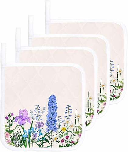 Miniatura 9 de 2 Packs Spring Plants Pot Holders Sets for Kitchen,Oven Pan Plate Bowl Pads Heat Proof Mat with Hanging Loop,Terry Cloth Potholders Soft Grip for