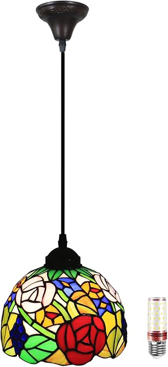 Tiffany Pendant Light 8 Rose Stained Glass hanging lamps for living room